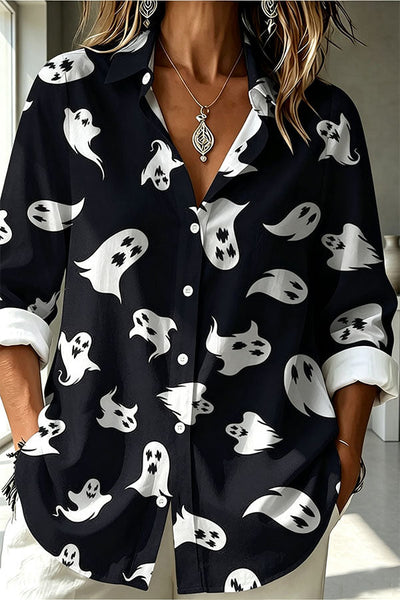 Halloween Shirt with Evil Spirit and Witch Hat Pattern