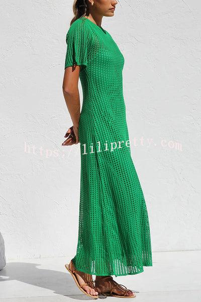 Sunkissed Shores Crochet Knit Short Sleeve Lightweight Maxi Dress(separate Slip)