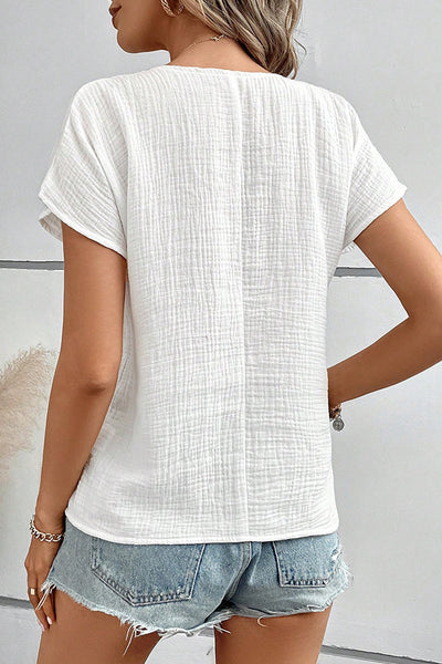 Solid Color Lapel Short Sleeve Casual Button Top
