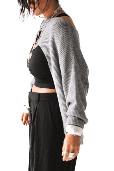 Solid Color Loose Long-sleeved Irregular Casual Knit Top