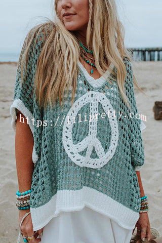 Fashionable V-neck Knitted Hollow Loose Cover-ups