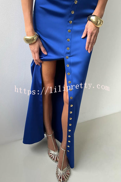 Solid Color Casual Sleeveless Crop Top and Elegant Button-down Maxi Skirt Set