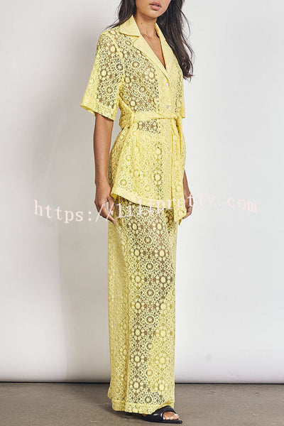 The Sun Shines Floral Lace High Rise Pocketed Wide Leg Pants
