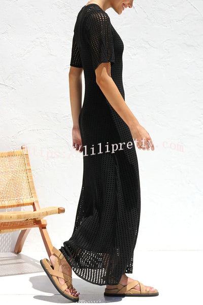 Sunkissed Shores Crochet Knit Short Sleeve Lightweight Maxi Dress(separate Slip)
