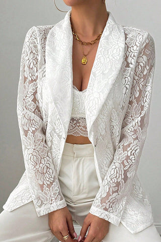 Fashion Lace Embroidery Casual Long Sleeve Blazer