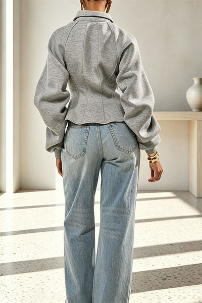 Aura Sculptural Corset-Style Zip-Up Sweatshirt