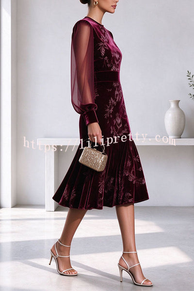 Velvet Sheer Sleeve Floral Dress