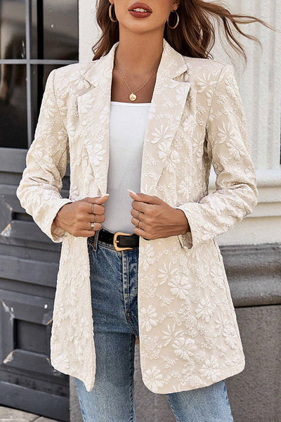 Fashion Jacquard Lapel Long Sleeve Single Button Loose Blazer
