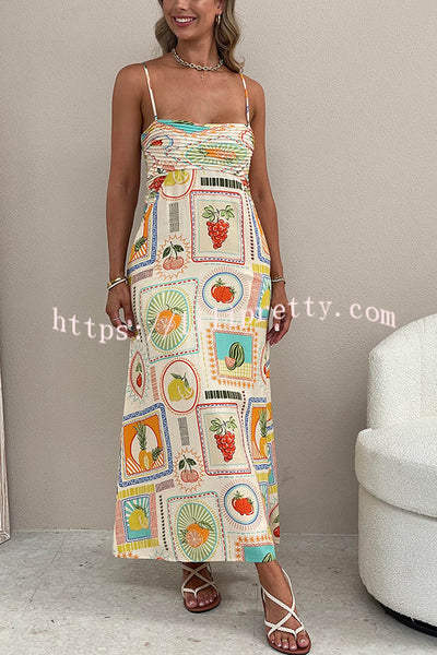 Love Is A Gamble Unique Print Pleated Bust Pocket Slip Maxi Dress