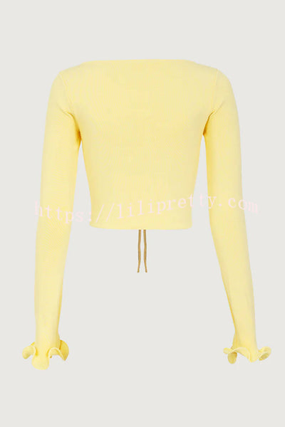 Fashion Ruffled Long-sleeved Tie-cropped Knitted Cardigan