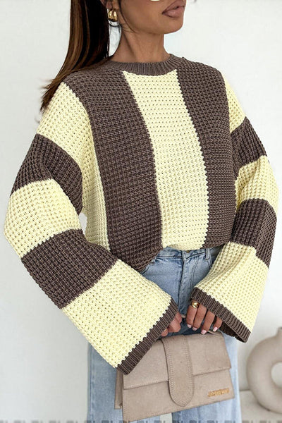 Fashionable Colorblock Loose Long-sleeved Casual Knitted Sweater