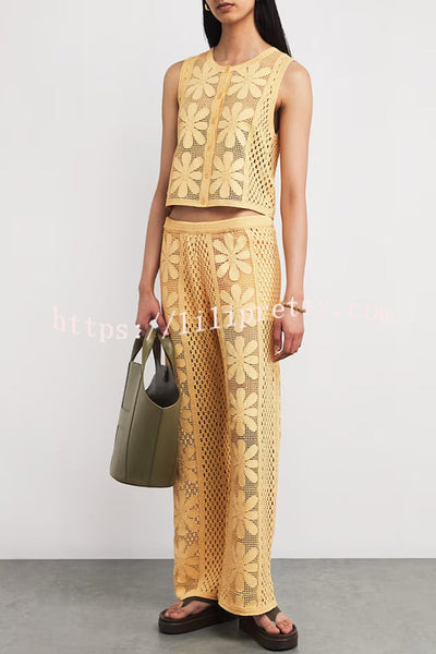 Fashion Embroidered Hollow Elastic Waist Casual Wide-leg Pants