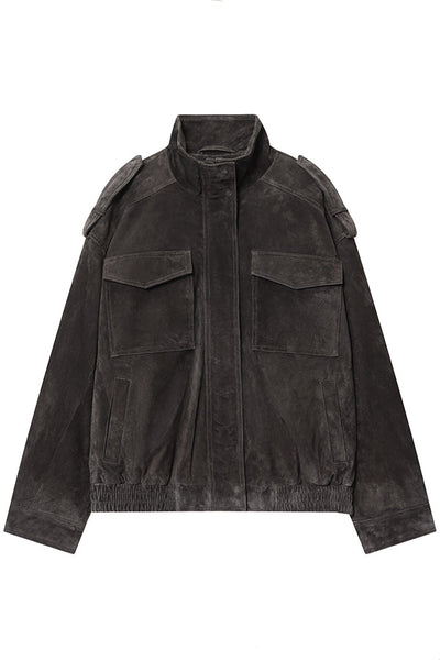 Fashionable Suede Loose Pocket Leather Jacket