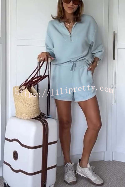 Travel Partner Half-Zip Neck Long Sleeve Sweatshirt and Elastic Waist Pocket Shorts Set
