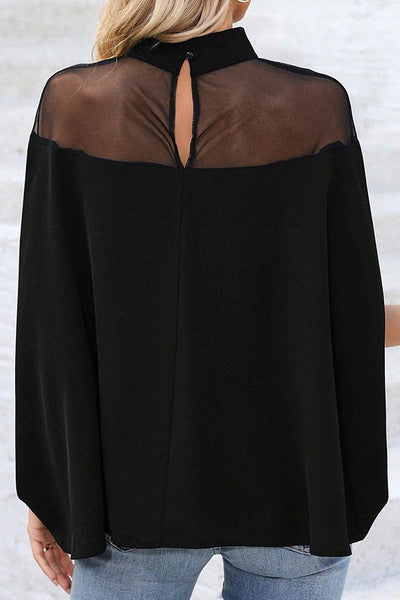 Fashionable Mesh Splicing Loose Casual Top