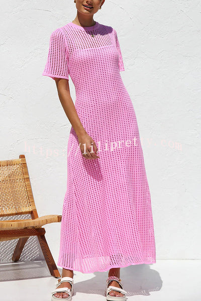 Sunkissed Shores Crochet Knit Short Sleeve Lightweight Maxi Dress(separate Slip)