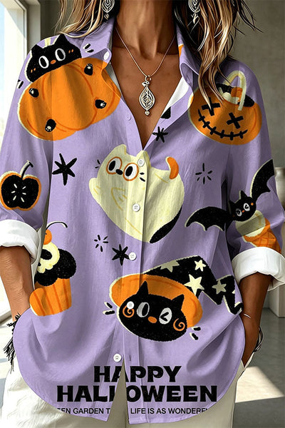 Halloween Shirt with Evil Spirit and Witch Hat Pattern