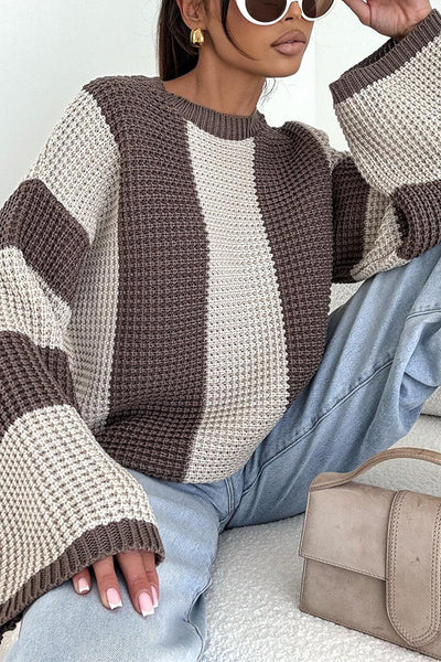 Fashionable Colorblock Loose Long-sleeved Casual Knitted Sweater