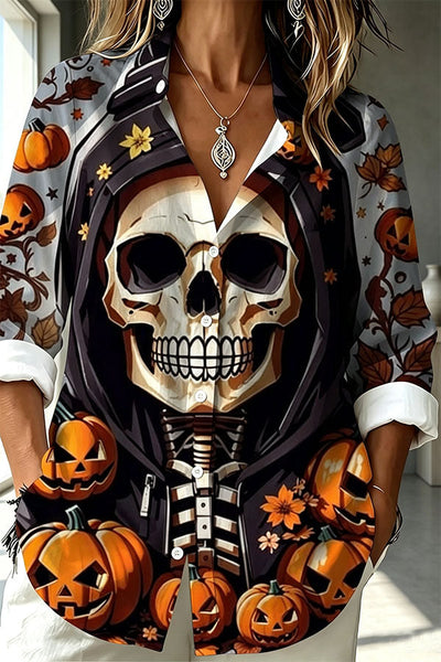 Halloween Shirt with Evil Spirit and Witch Hat Pattern