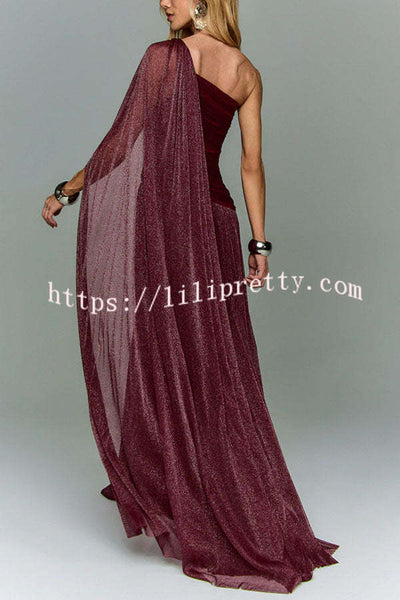 Maison Lurex Shimmer Ethereal One-Shoulder Draped Maxi Dress