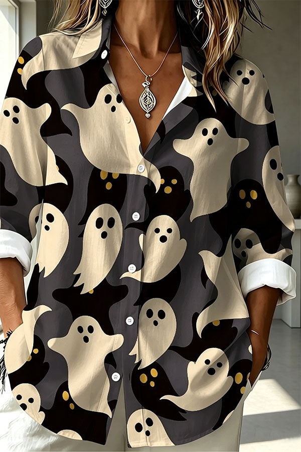 Halloween Ghost Pattern Casual Long Sleeve Top