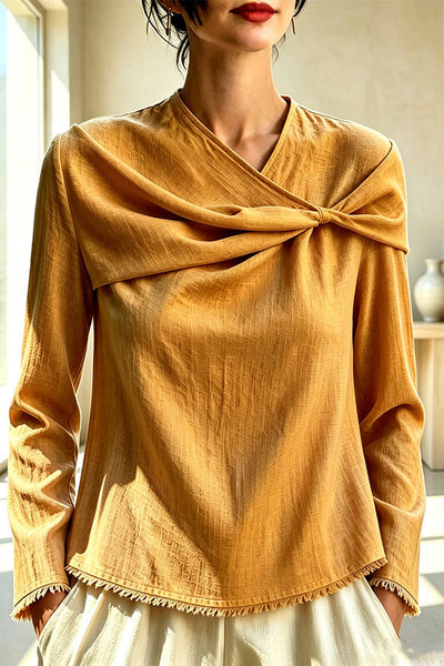Draped Twist-Front Textured Blouse