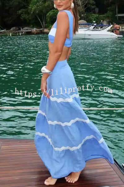 Stylish Color-blocked Camisole Top and Casual Holiday Maxi Skirt Set