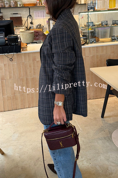 Timelessly Yours Stand Neck Single Button Long Sleeve Pocket Loose Blazer