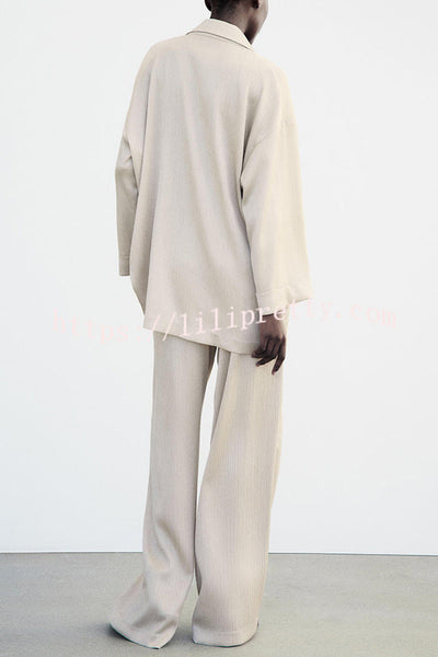 Fashionable Pleated Elastic Waist Tie Casual Pocket Wide-leg Pants