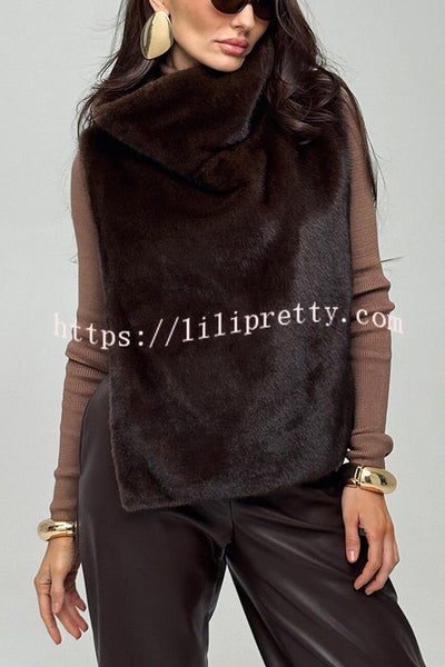 Warm and Stylish Shaggy Eco-fur Stand Collar Side Slit Vest