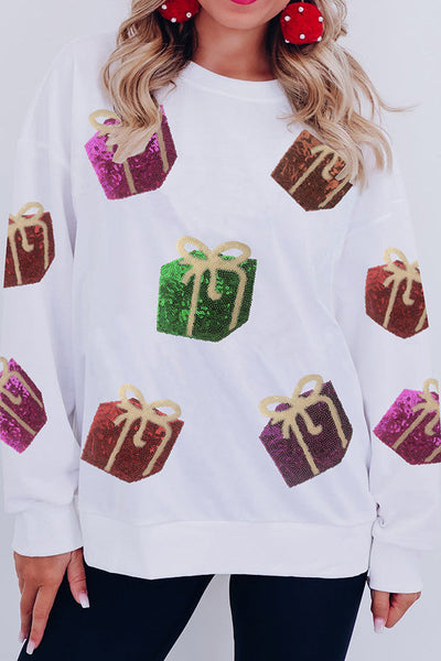Christmas Gift Sequin Loose Casual Long Sleeve Sweatshirt