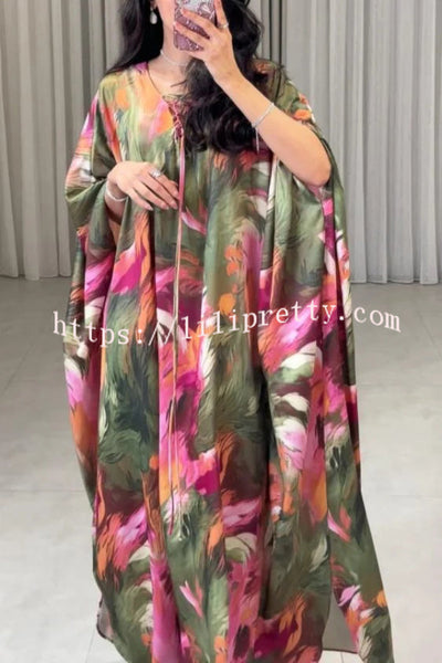 Unique Printed Loose V-Neck Kaftan Robe Maxi Dress