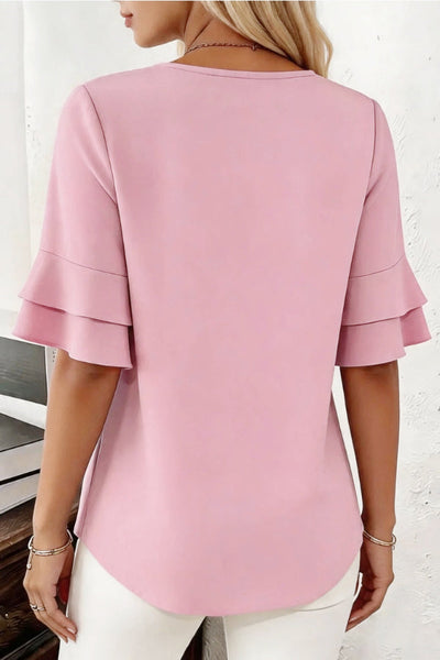 Solid Color Round Neck Short-sleeved Loose Casual Top