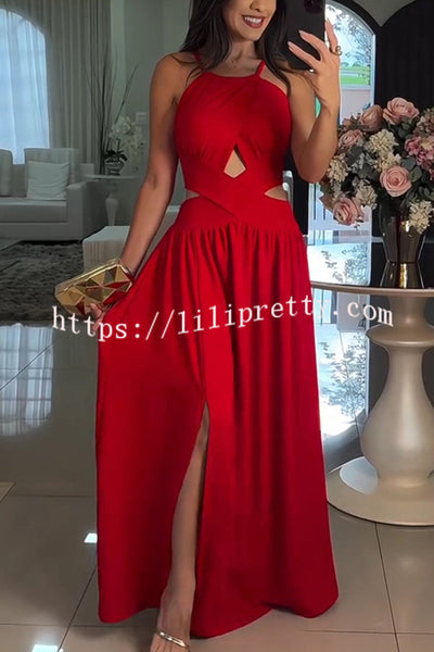 Solid Color Sexy Cross Tie Backless Maxi Dress