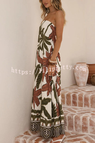 Botanical Print Sleeveless Off-shoulder Resort-style Loose Maxi Dress