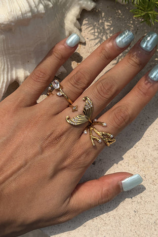 Ocean-themed Diamond-encrusted Fashion Open Ring