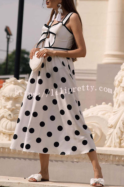 Bow Swimsuit and Elastic Waist Spotted One Piece Swimsuit + Skirt