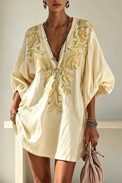 Gypsy Soul V-Neck Puff Sleeve Tunic Dress