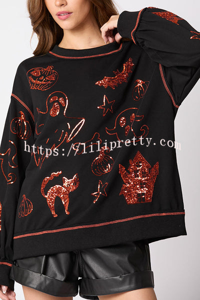 Halloween Graffiti Sequined Loose Casual Sweatshirt