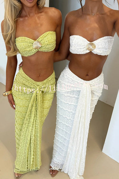 Fashion Metal Shell Embellished Sexy Bandeau and Elastic Tie Maxi Skirt Set