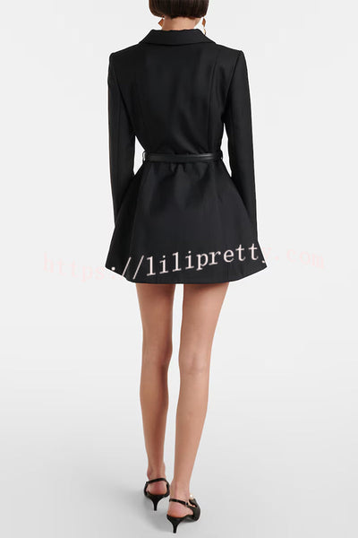 Parisian Style Double-breasted Long Sleeve Flare Hem Lapel Blazer Mini Dress