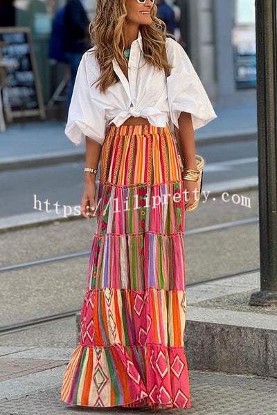 Special Printed Elastic Waist Loose Large Hem Skirt