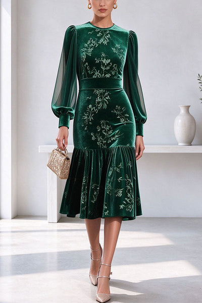 Velvet Sheer Sleeve Floral Dress