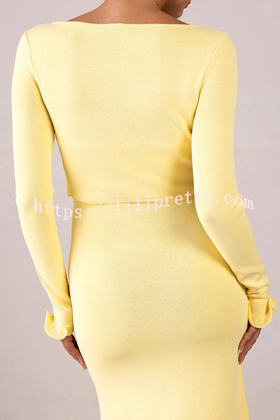 Fashion Ruffled Long-sleeved Tie-cropped Knitted Cardigan