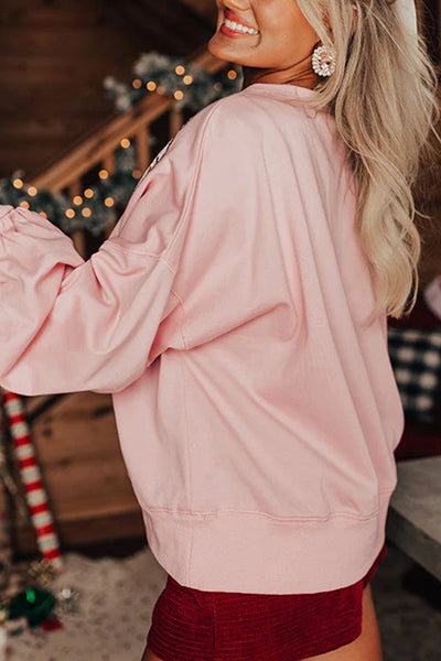Christmas Claus Sequined Casual Loose Sweatshirt