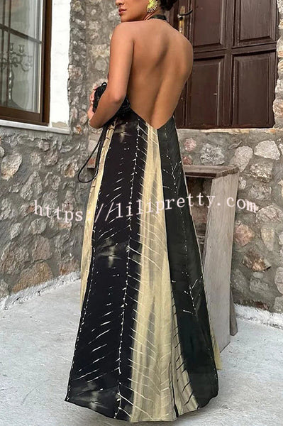 Sunday Charm Contrast Color Tie-dye Print Halter Backless A-line Maxi Dress