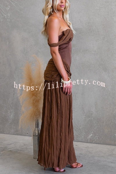 Zariyah Satin Bodice Asymmetric Neck Tie-up Waist Chiffon Hem Maxi Dress