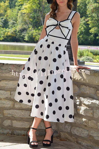 Bow Swimsuit and Elastic Waist Spotted One Piece Swimsuit + Skirt