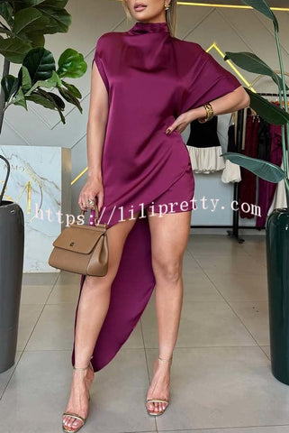 Katniss Satin High Neck Irregular Design Top and Elastic Waist Pocket Shorts Set