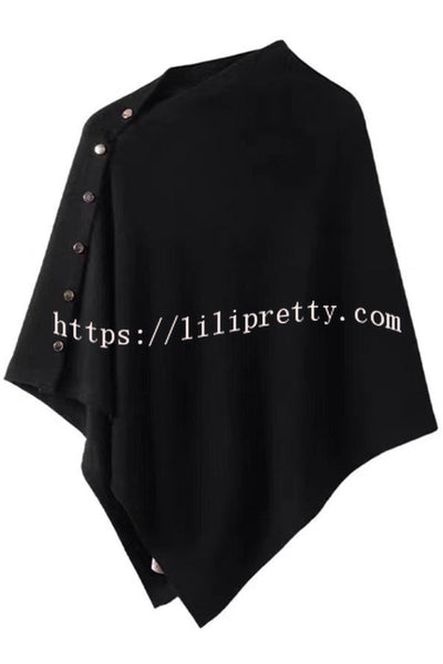Women Cashmere Knit Shrug Bolero Side Button Detail Lightweight Shawl  Poncho